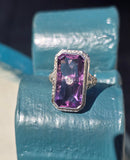 14k white gold filigree amethyst and diamond c.1920's antique ring