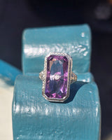 14k white gold filigree amethyst and diamond c.1920's antique ring