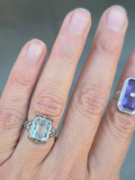 14k white gold c.1920's filigree aquamarine and diamond ring SMCO
