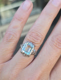 14k white gold c.1920's filigree aquamarine and diamond ring SMCO
