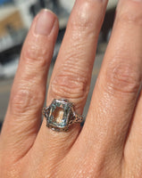 14k white gold c.1920's filigree aquamarine and diamond ring SMCO