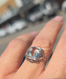 14k white gold c.1920's filigree aquamarine and diamond ring SMCO