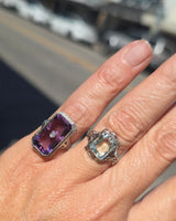 14k white gold filigree amethyst and diamond c.1920's antique ring