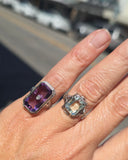 14k white gold filigree amethyst and diamond c.1920's antique ring
