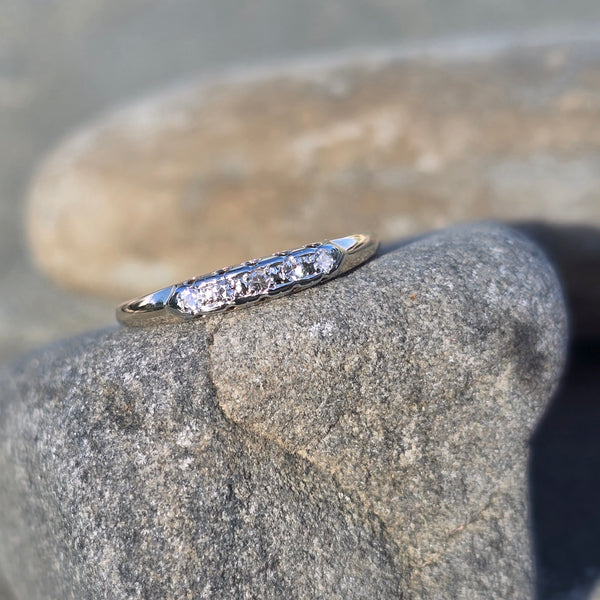 18-14k gold two-tone 5 diamond estate wedding stackable band