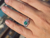 Platinum Art Deco emerald and diamond estate ring