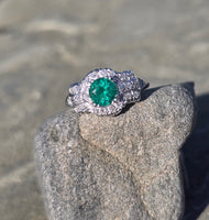 Platinum Art Deco emerald and diamond estate ring