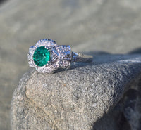 Platinum Art Deco emerald and diamond estate ring