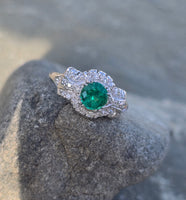 Platinum Art Deco emerald and diamond estate ring