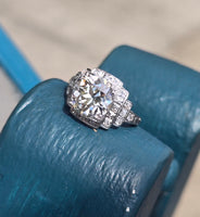 Platinum Art Deco c.1920's 3.63ct European cut diamond filigree antique engagement wedding ring