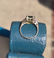 10k gold two tone emerald cut peridot and diamond estate ring