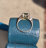 10k gold two tone emerald cut peridot and diamond estate ring
