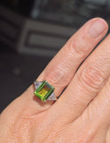 10k gold two tone emerald cut peridot and diamond estate ring