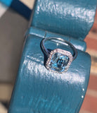 18ct white gold aquamarine and diamond estate antique halo ring