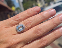 18ct white gold aquamarine and diamond estate antique halo ring