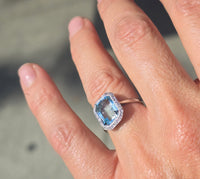 18ct white gold aquamarine and diamond estate antique halo ring