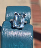 Platinum emerald cut aquamarine and diamond estate cocktail ring