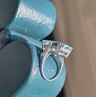 Platinum emerald cut aquamarine and diamond estate cocktail ring