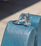 Platinum emerald cut aquamarine and diamond estate cocktail ring