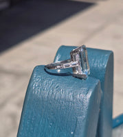 Platinum emerald cut aquamarine and diamond estate cocktail ring