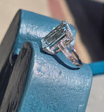Platinum emerald cut aquamarine and diamond estate cocktail ring
