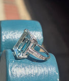 Platinum emerald cut aquamarine and diamond estate cocktail ring