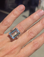 Platinum emerald cut aquamarine and diamond estate cocktail ring