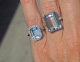 18ct white gold aquamarine and diamond estate antique halo ring