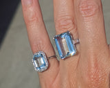 Platinum emerald cut aquamarine and diamond estate cocktail ring
