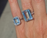 Platinum emerald cut aquamarine and diamond estate cocktail ring