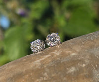 14k white gold old European cut diamond studs earrings .88ct tw