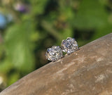 14k white gold old European cut diamond studs earrings .88ct tw