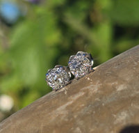 14k white gold old European cut diamond studs earrings .88ct tw