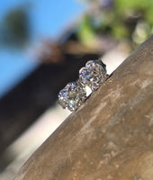 14k white gold old European cut diamond studs earrings .88ct tw