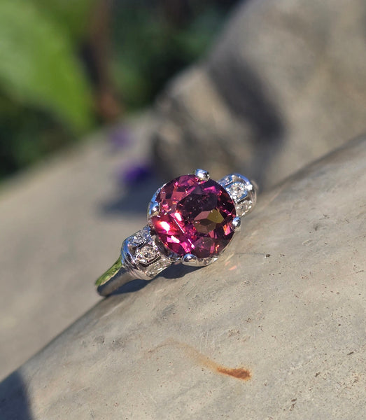 18k white gold pink tourmaline and diamond estate ring
