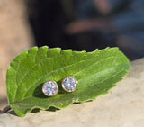14k gold bezel set European cut diamond studs earrings - .36ct tw
