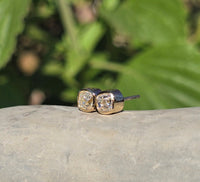 18k gold bezel set old mine cut diamond studs earrings - .72ct tw