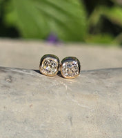 18k gold bezel set old mine cut diamond studs earrings - .72ct tw