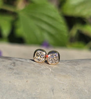 18k gold bezel set old mine cut diamond studs earrings - .72ct tw