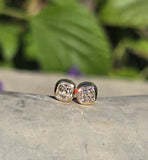 18k gold bezel set old mine cut diamond studs earrings - .72ct tw