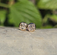 18k gold bezel set old mine cut diamond studs earrings - .72ct tw