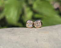 18k gold bezel set old mine cut diamond studs earrings - .72ct tw