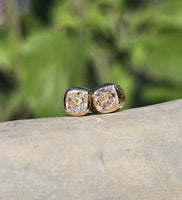 18k gold bezel set old mine cut diamond studs earrings - .72ct tw