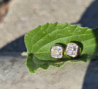 18k gold bezel set old mine cut diamond studs earrings - .72ct tw