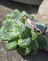 Platinum bezel and 18k gold mine cut diamond solitaire antique estate ring HOLD