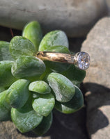 Platinum bezel and 18k gold mine cut diamond solitaire antique estate ring HOLD