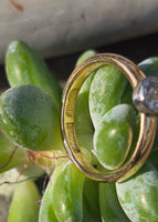 Platinum bezel and 18k gold mine cut diamond solitaire antique estate ring HOLD