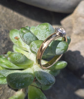 Platinum bezel and 18k gold mine cut diamond solitaire antique estate ring HOLD
