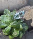 14k white gold c.1920's filigree marquise aquamarine ring