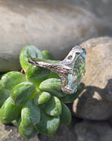 14k white gold c.1920's filigree marquise aquamarine ring